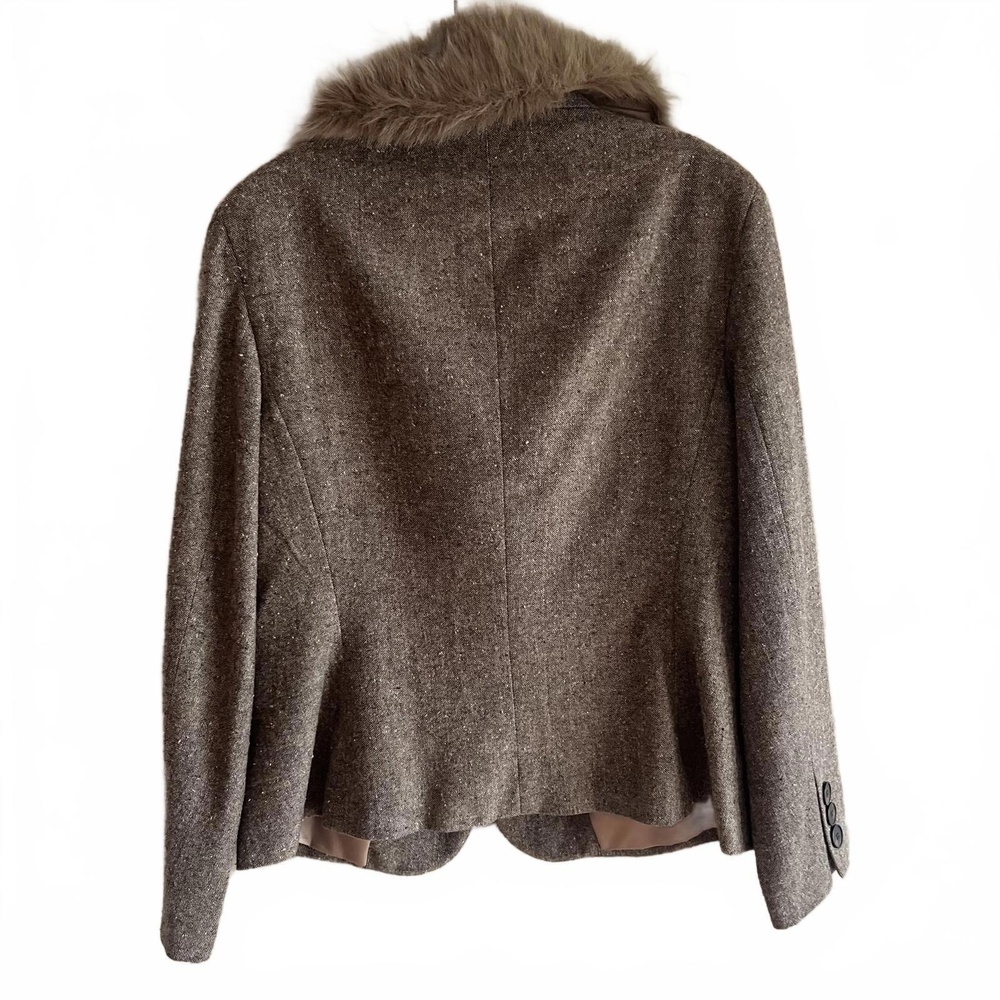 Norton‎ McNaughton Brown Tweed Faux Fur Collar 2Button Blazer Jacket Size 12 - Picture 7 of 7